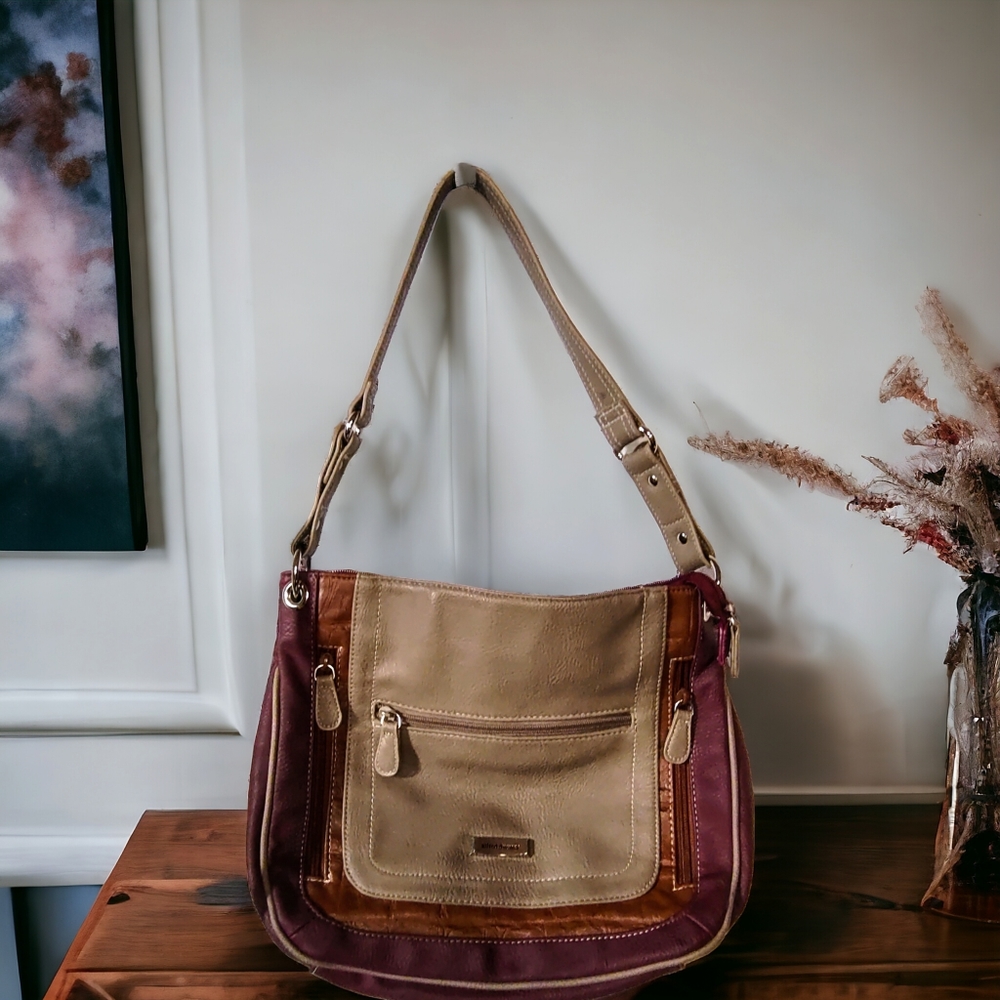 ALFRED DUNNER | Maroon, Brown & Tan Shoulder Bag  | EUC ✨